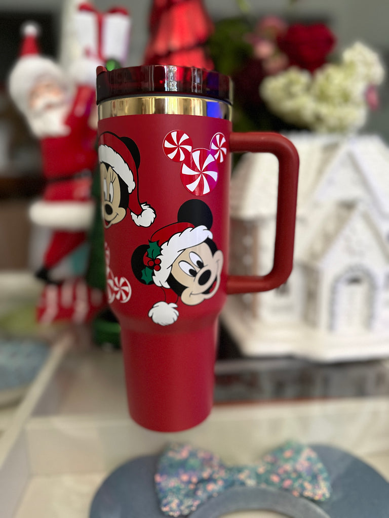 RTS 40 oz Red Tumbler w/ Christmas All Around Santa Characters