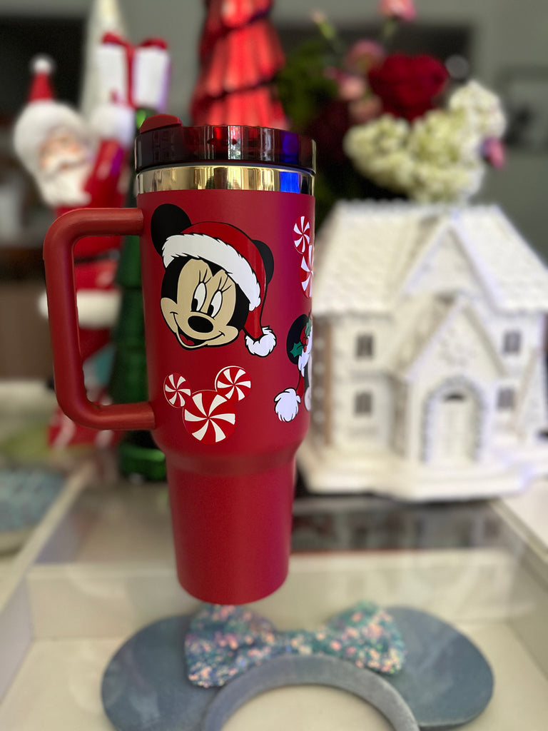 RTS 40 oz Red Tumbler w/ Christmas All Around Santa Characters