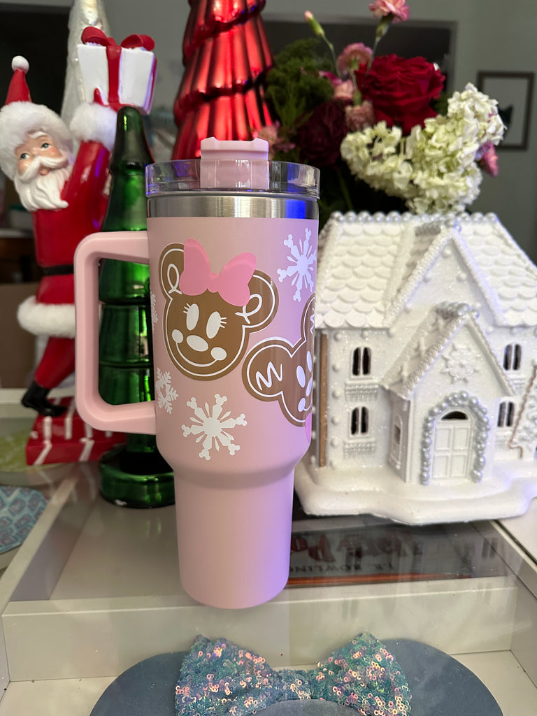 RTS 40 oz Light Pink Tumbler w/ Gingerbread Christmas