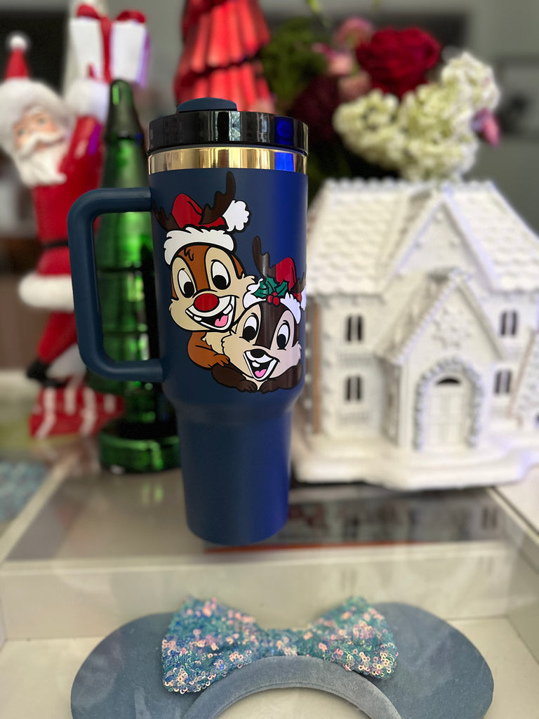 RTS 40 oz Navy Tumbler w/ Christmas Chipmunks