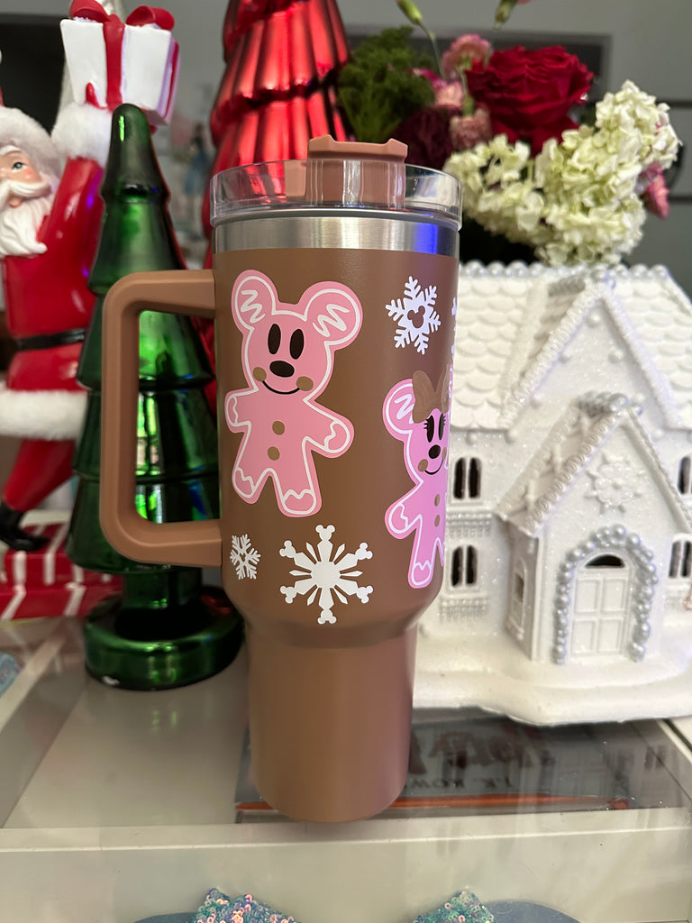 RTS 40 oz Latte Tumbler w/ Pink Gingerbread Christmas