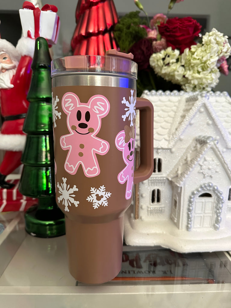 RTS 40 oz Latte Tumbler w/ Pink Gingerbread Christmas