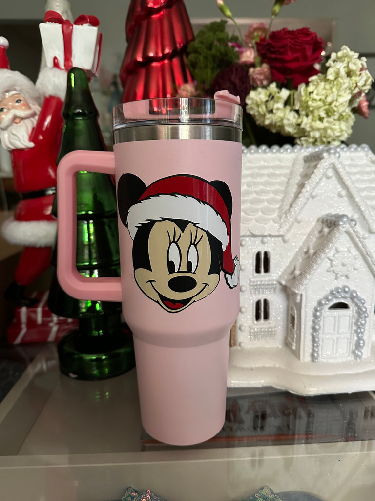 RTS 40 oz Light Pink Tumbler w/ Christmas Santa Mouse