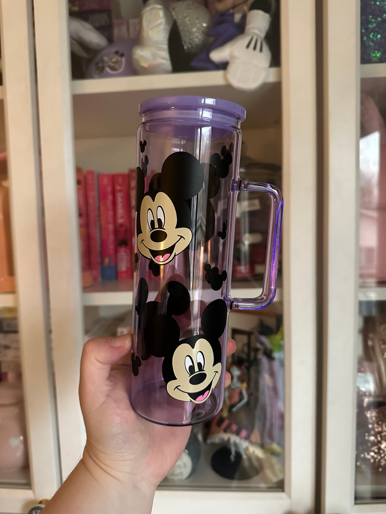 RTS 20 oz Glass Can w/ Handle- Purple w/ Mouse Faces