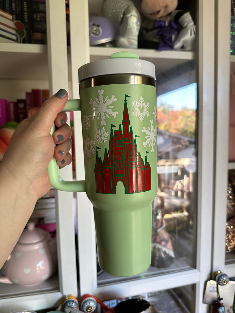 RTS 40 oz Mint Tumbler w/ Christmas Castle