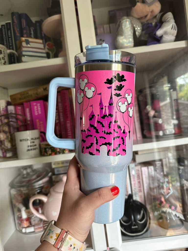 RTS Stainless Steel 40 oz Pink to Blue Tumbler w/ Bat Halloween Castle