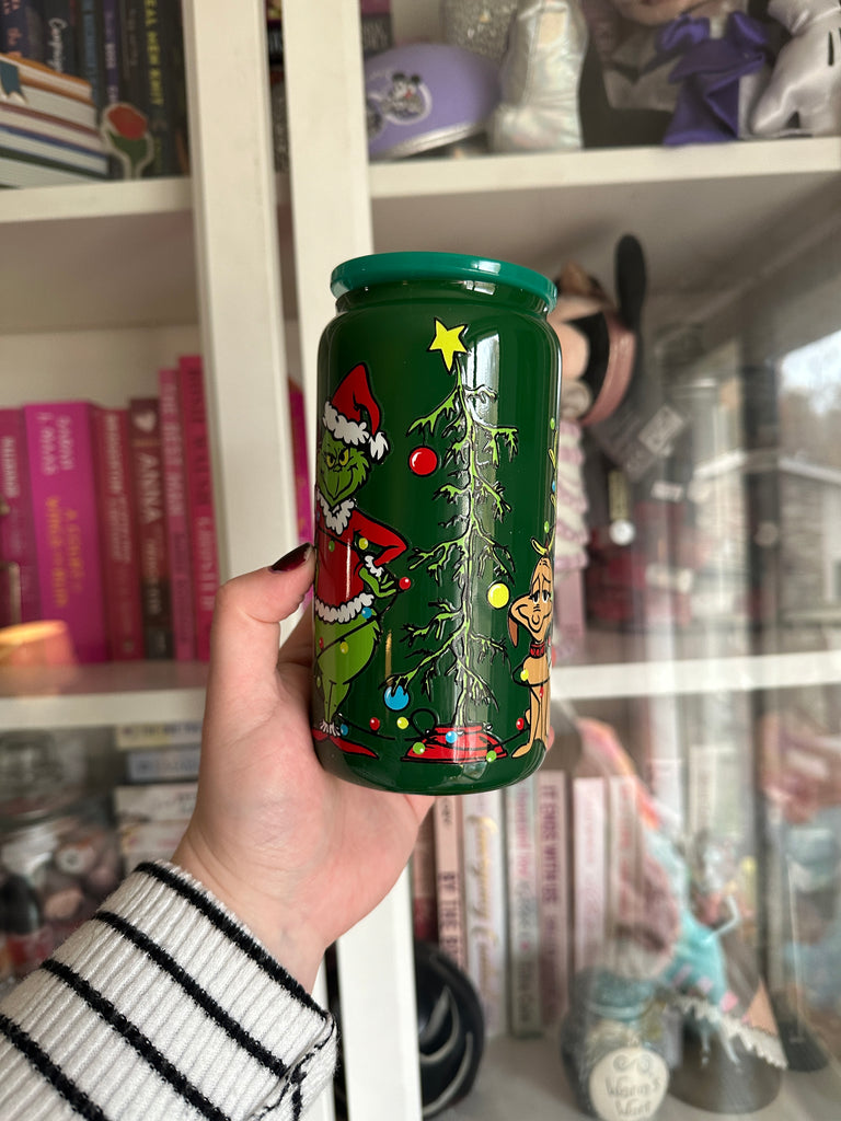 Ready to Ship Grinch Inspired on Green Glass Can