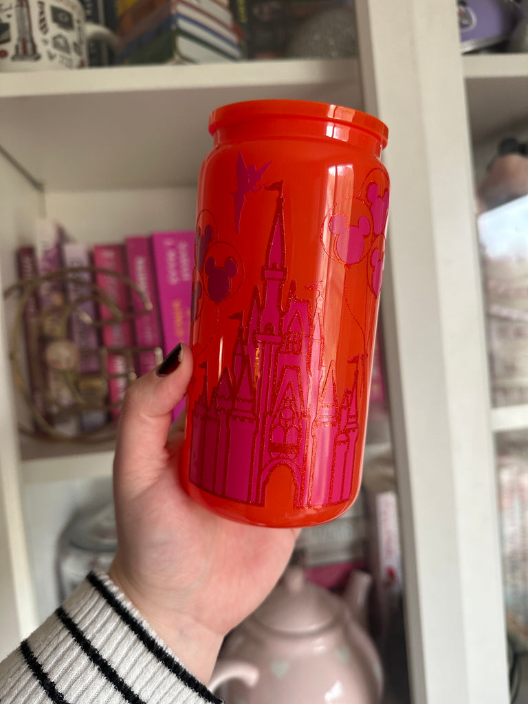 Ready to Ship Dark Pink Castle Inspired on Orange Glass Can