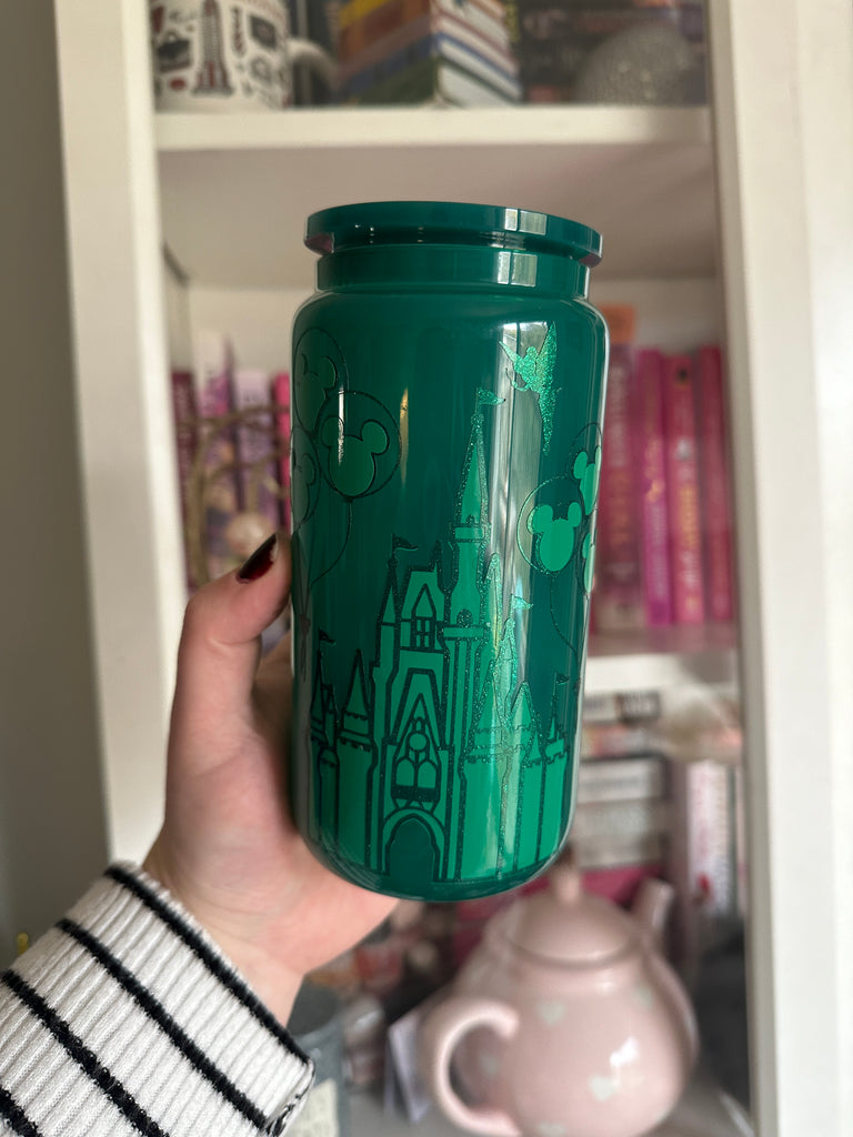 Ready to Ship Dark Green Castle Inspired on Teal Glass Can