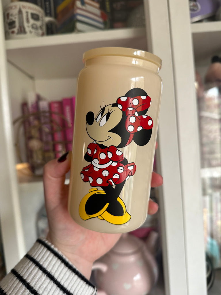 Ready to Ship Minnie Inspired on Cream Glass Can