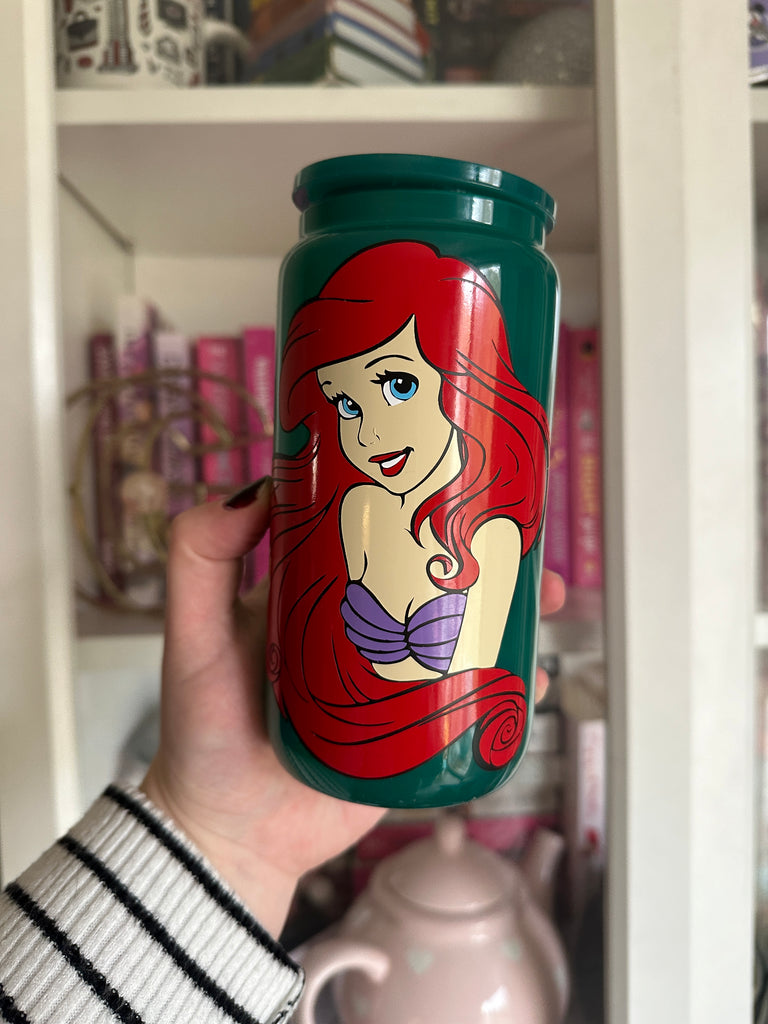 Ready to Ship Ariel Inspired on Teal Glass Can