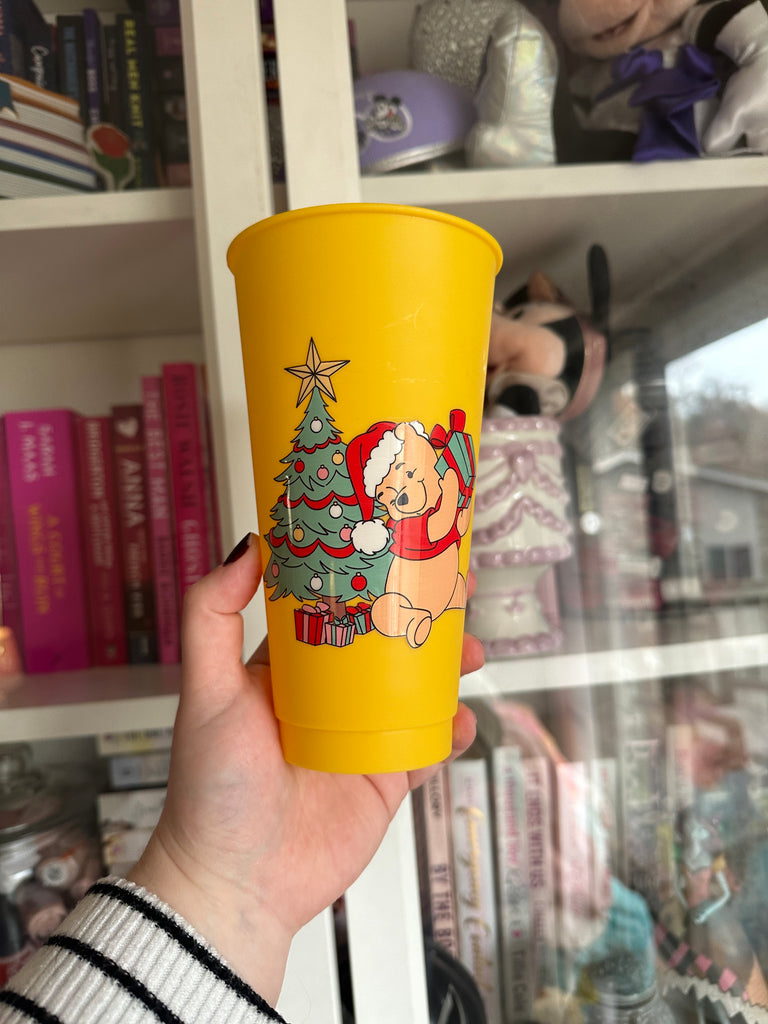 Ready to Ship Christmas Pooh inspired Yellow Cold Cup