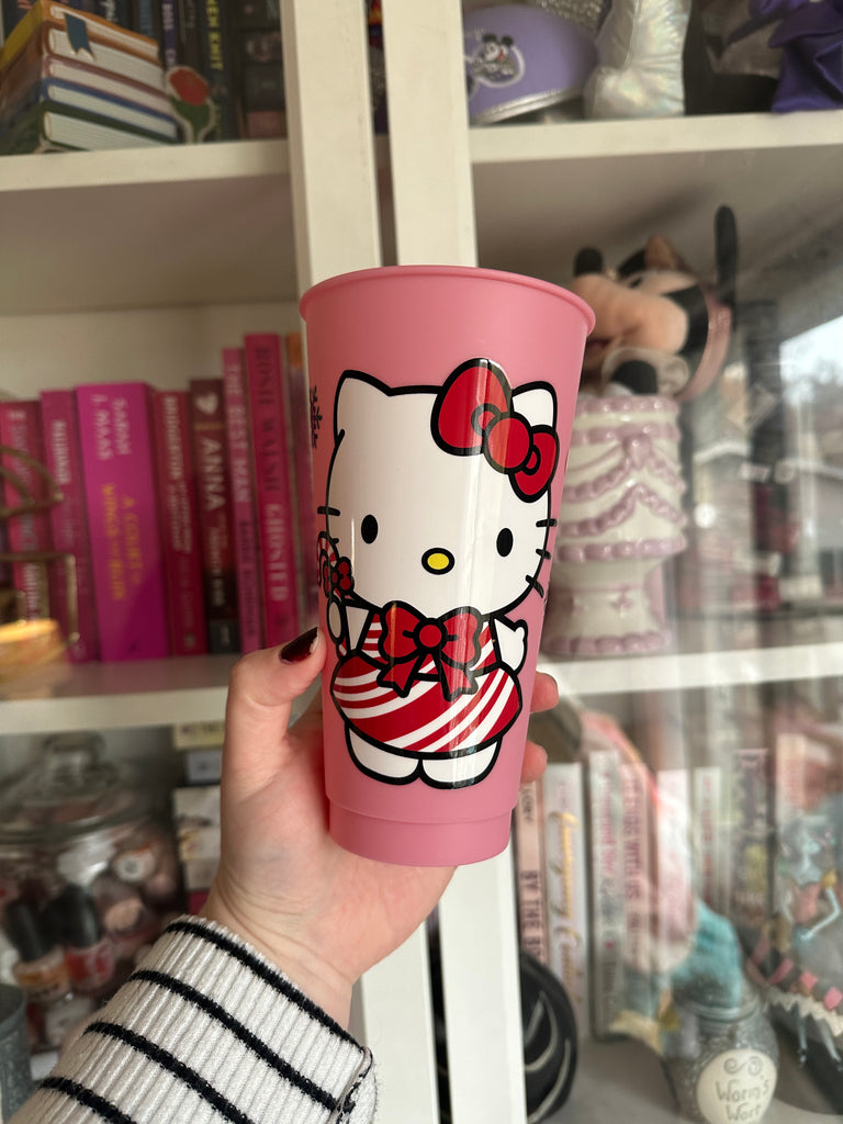 Ready to Ship Christmas Kitty inspired Pink Cold Cup