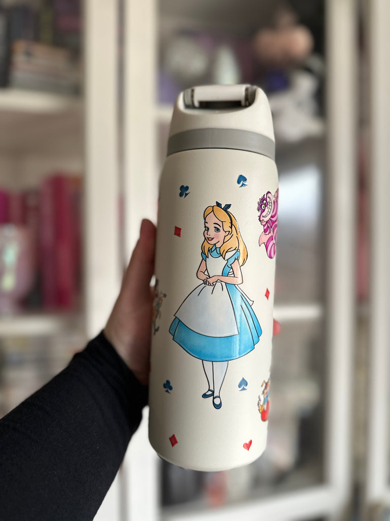 RTS 32 oz White Stainless Steel Water Bottle w/ Alice Inspired
