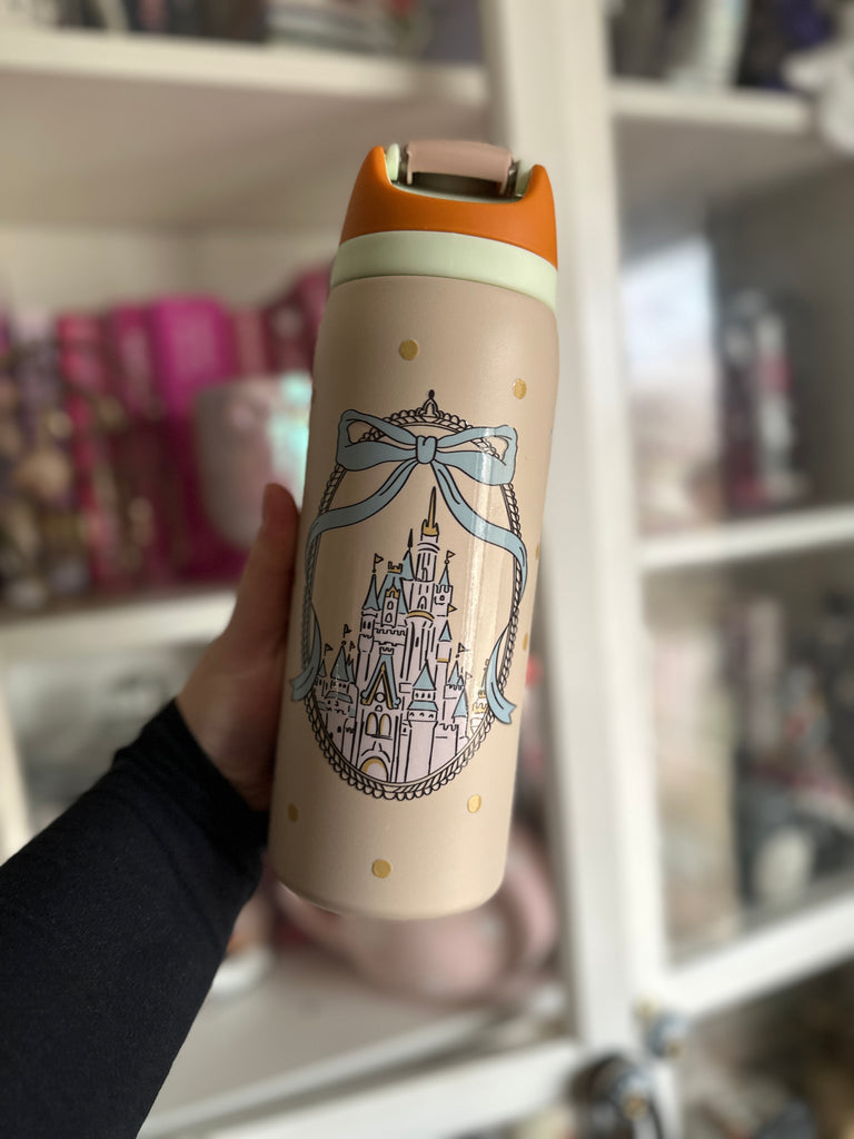 RTS 32 oz Sand Stainless Steel Water Bottle w/ Coquette Castle with Blue Bow