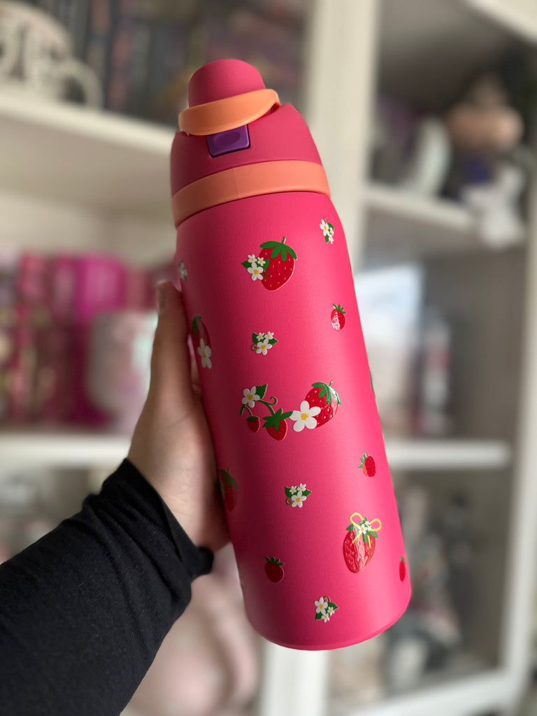 RTS 32 oz Hot Pink Stainless Steel Water Bottle w/ Strawberry Minnie