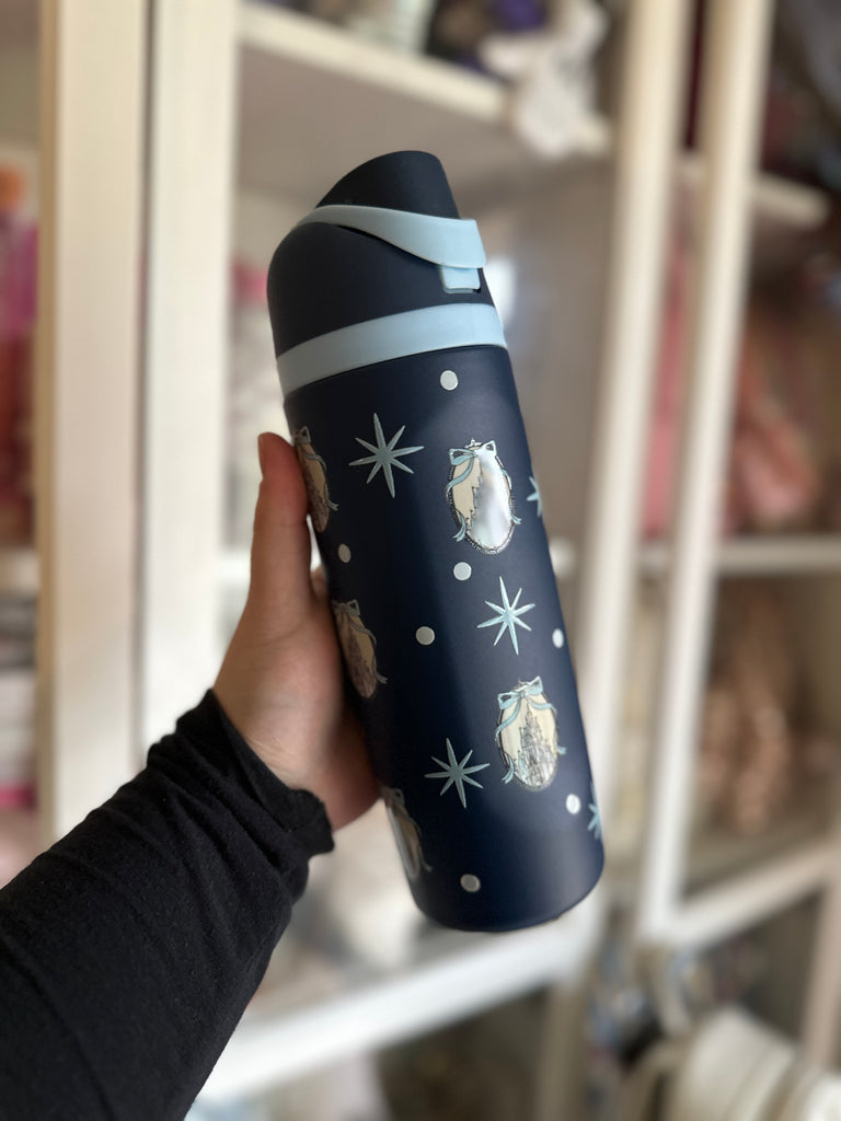 RTS 19 oz Navy Stainless Steel Water Bottle w/ Coquette Castle All Around