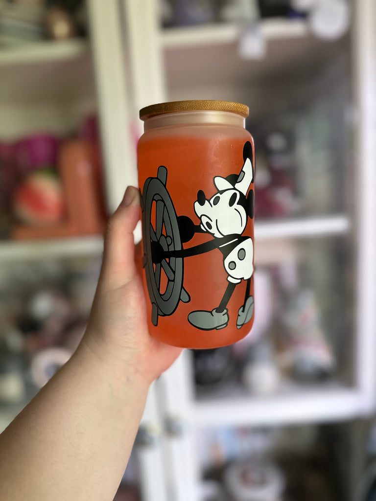 RTS 16 oz Orange Color Changing Glass Can w/ Steamboat Willie Inspired