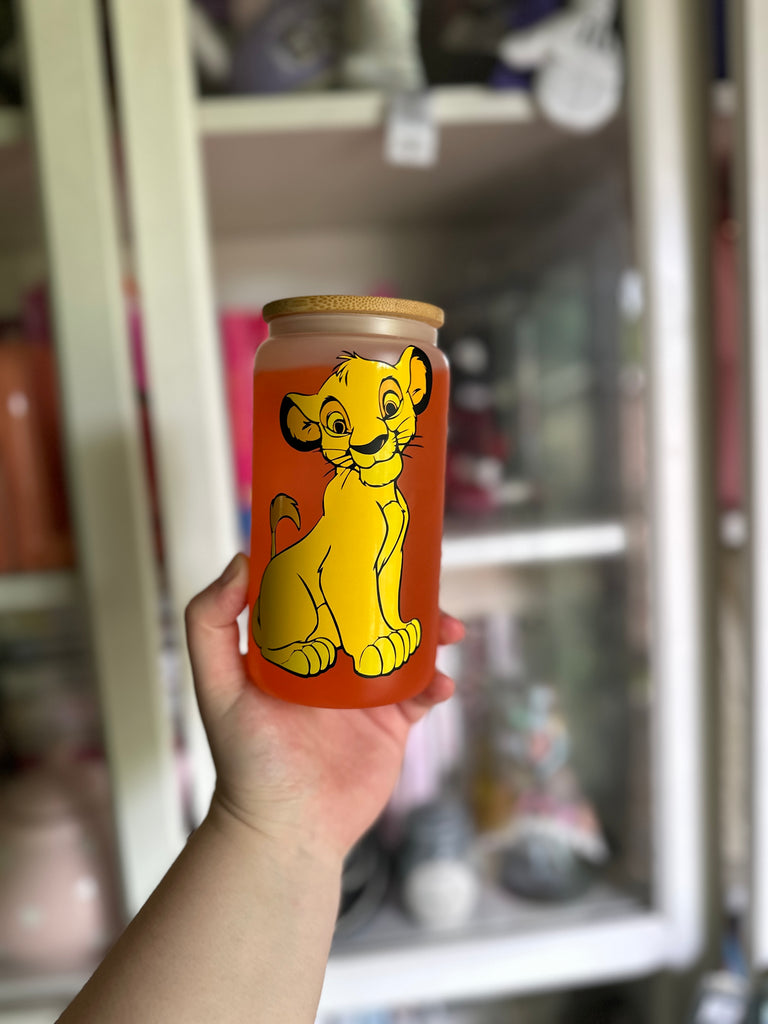 RTS 16 oz Orange Color Changing Glass Can w/ Simba Inspired