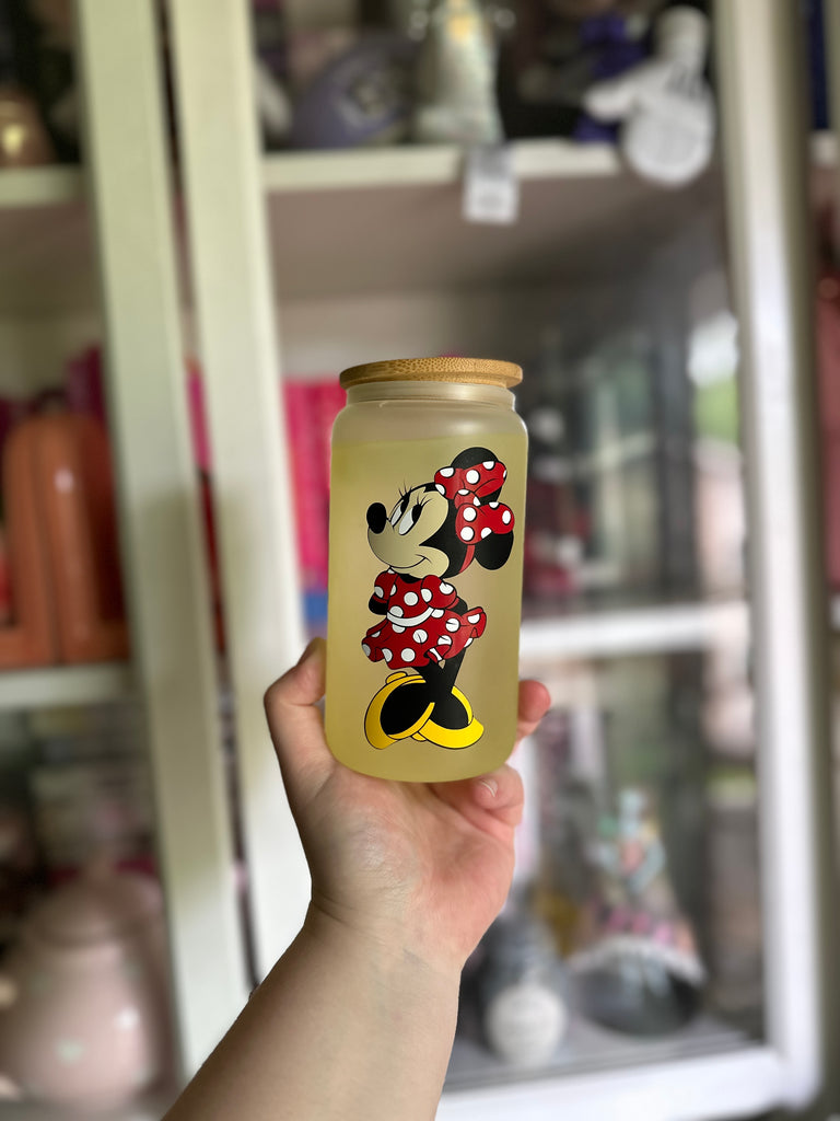 RTS 16 oz Yellow Color Changing Glass Can w/ Minnie Inspired