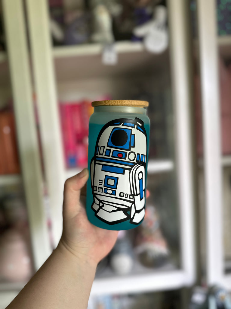 RTS 16 oz Teal Color Changing Glass Can w/ R2D2 Inspired