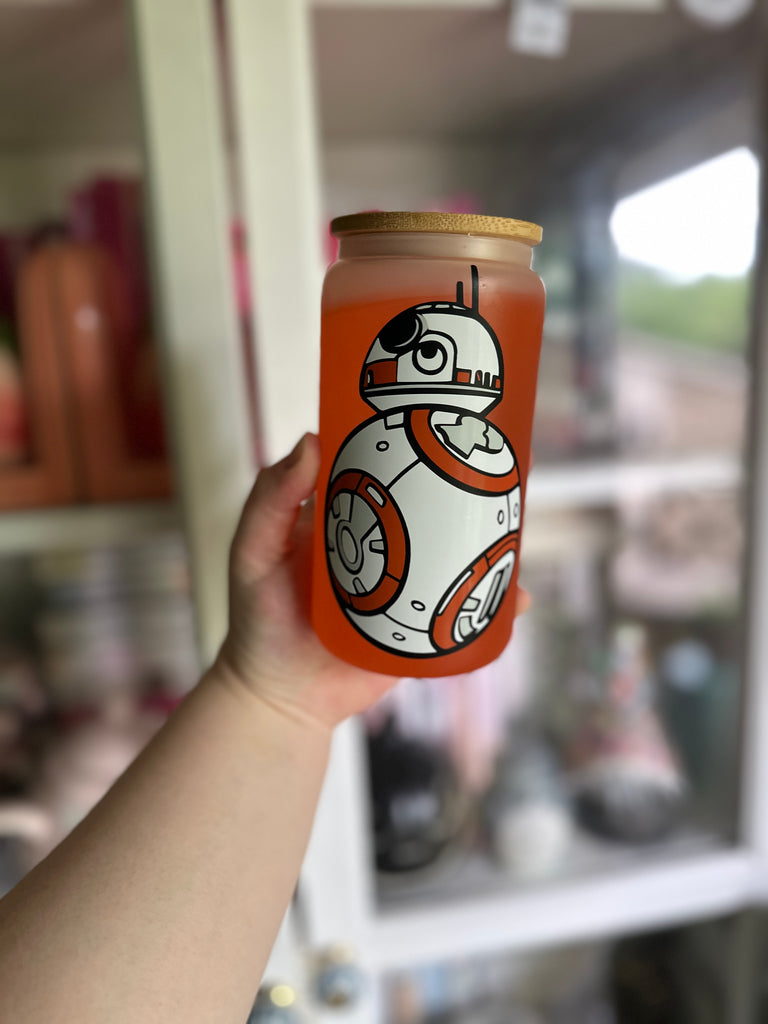 RTS 16 oz Orange Color Changing Glass Can w/ BB8 Inspired