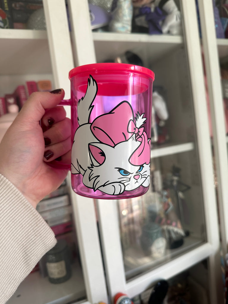 RTS Dark Pink Glass Mug w/ Sassy Marie Cat