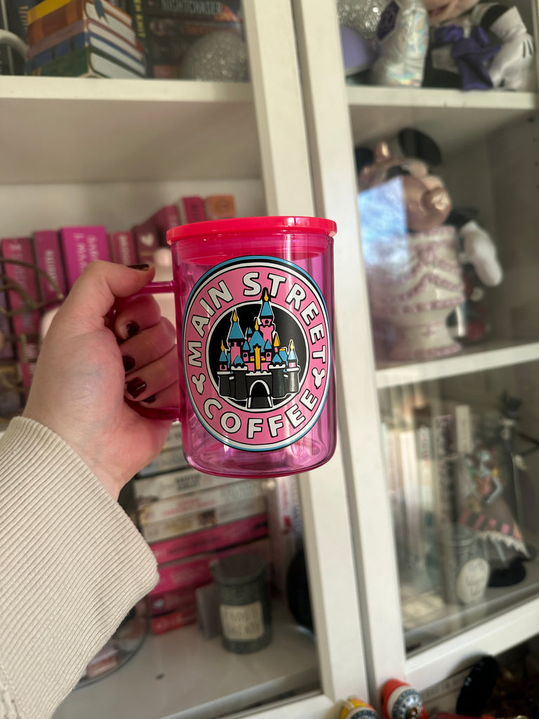 RTS Dark Pink Glass Mug w/ Main Street Coffee