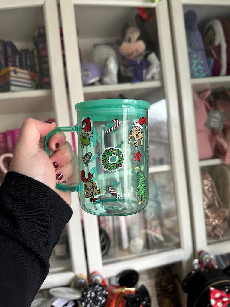 RTS Seafoam Glass Mug w/ Green Character Inspired Christmas