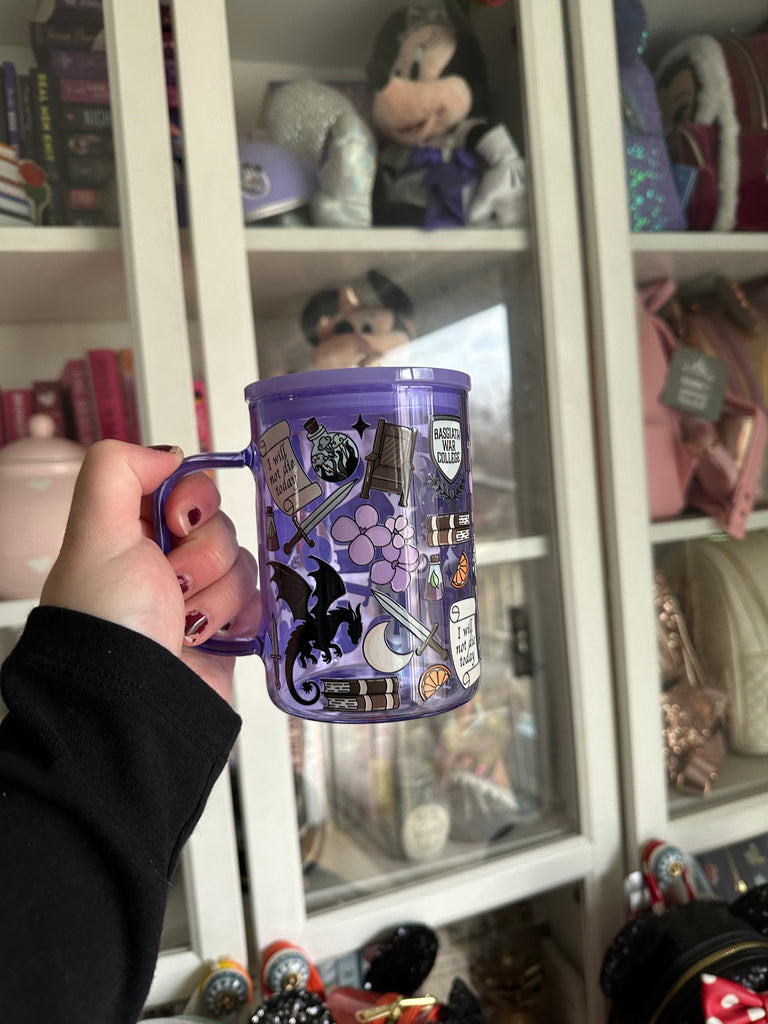 RTS Purple Glass Mug w/ Bookish Dragon Inspired