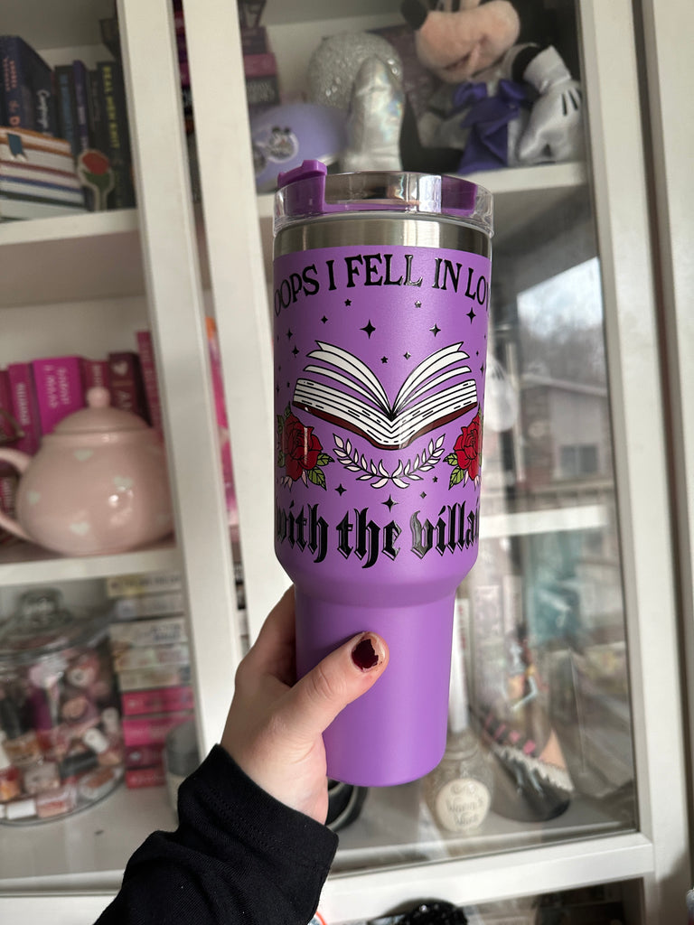 RTS 40 oz Purple Tumbler w/ Bookish Inspired In Love Villain