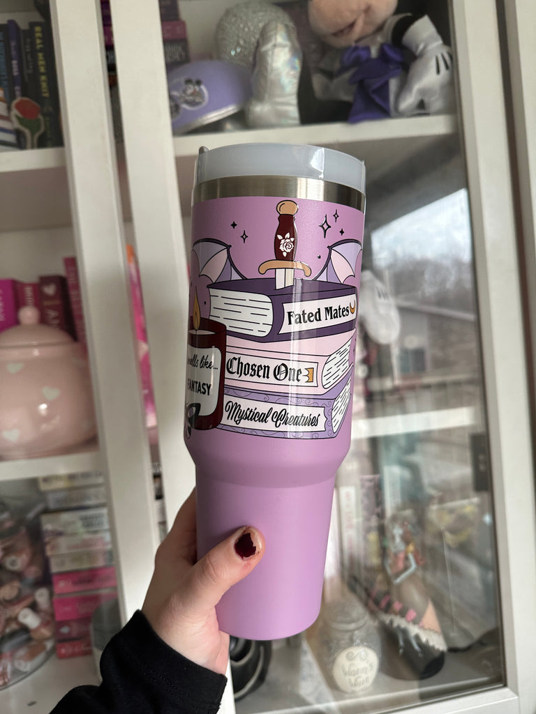 RTS 40 oz Lilac Tumbler w/ Bookish Romantasy Inspired