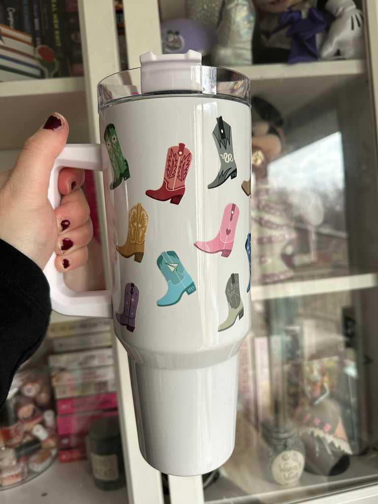 RTS 40 oz White Tumbler w/ Swiftie Inspired Boots