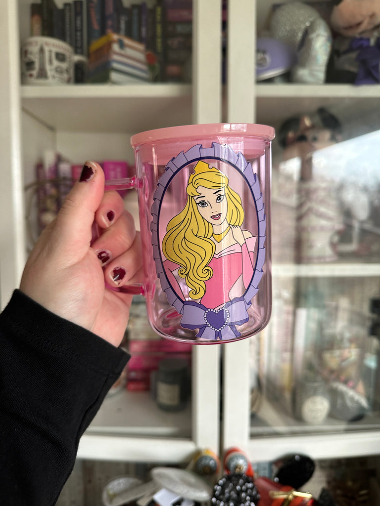 RTS Light Pink Glass Mug w/ Sleeping Princess