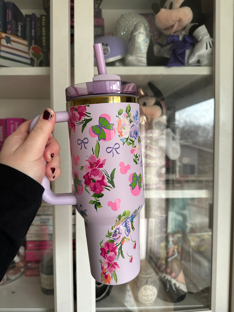 RTS 40 oz Lilac Floral Tumbler w/ Mouse Heads and Bows