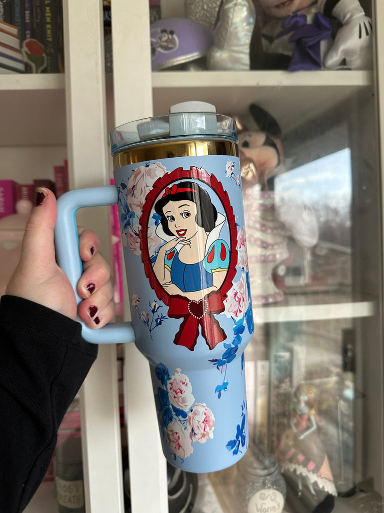 RTS 40 oz Blue Floral Tumbler w/ Snow Apple Inspired Princess