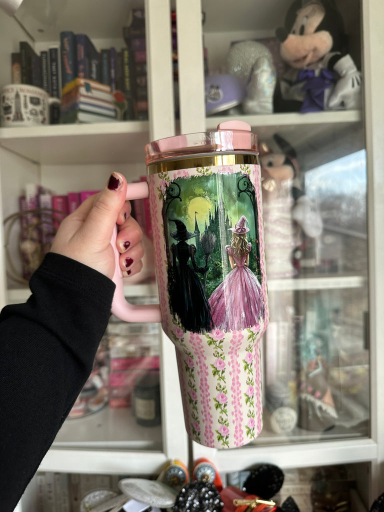 RTS 40 oz Pink Floral Tumbler w/ Wicked Inspired