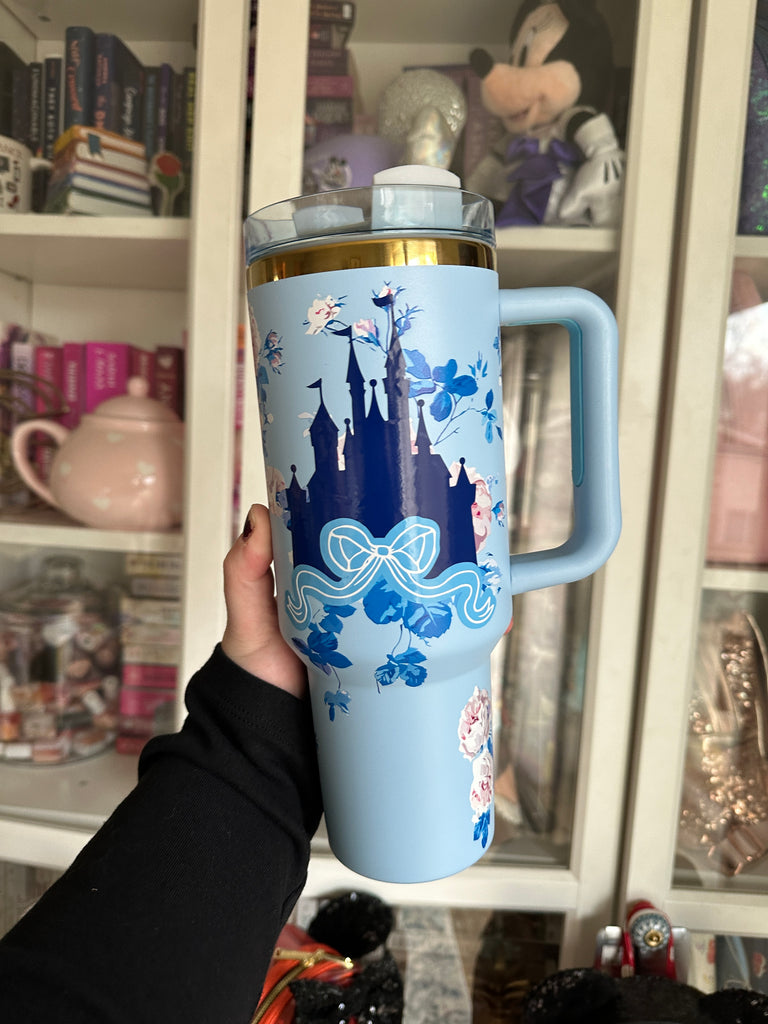 RTS 40 oz Blue Floral Tumbler w/ Castle with Bow