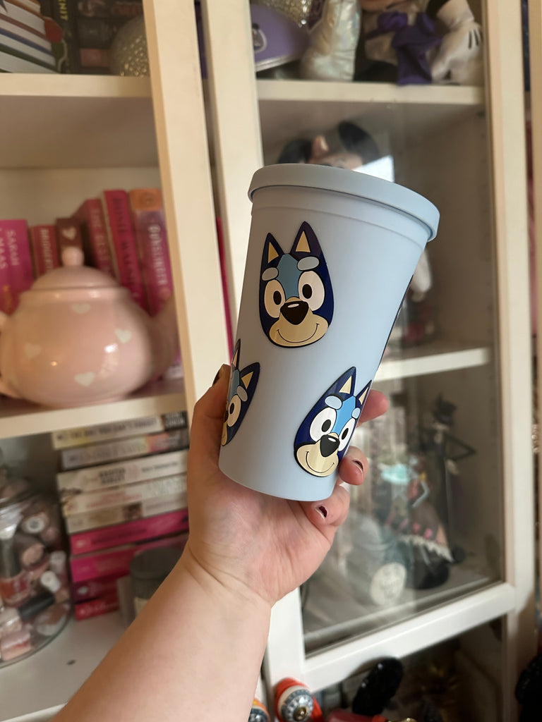 RTS Blue Dog inspired on Light Blue Short 16 oz Matte Tumbler (kids)