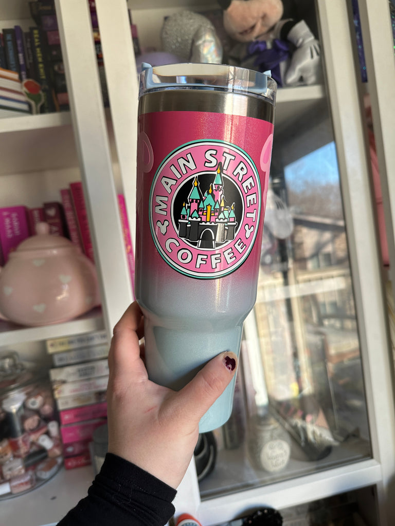 RTS 40 oz Pink to Blue Ombre Tumbler w/ Main Street Coffee