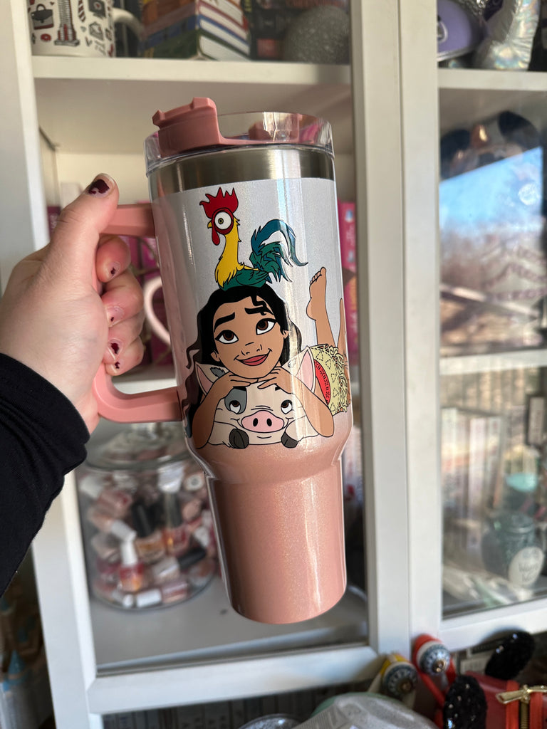 RTS 40 oz White to Peach Ombre Tumbler w/ Moana Inspired