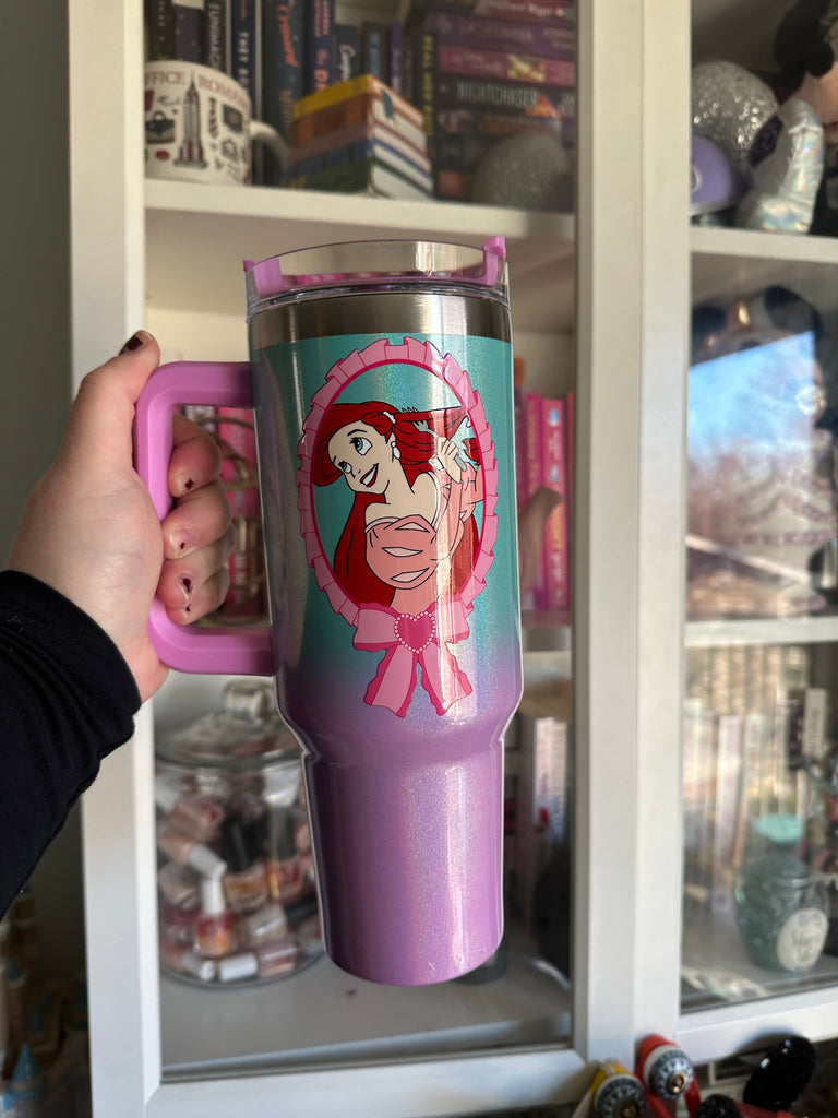 RTS 40 oz Teal to Purple Ombre Tumbler w/ Mermaid Princess Inspired