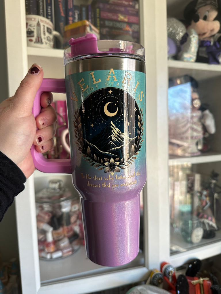 RTS 40 oz Teal to Purple Ombre Tumbler w/ bookish Inspired