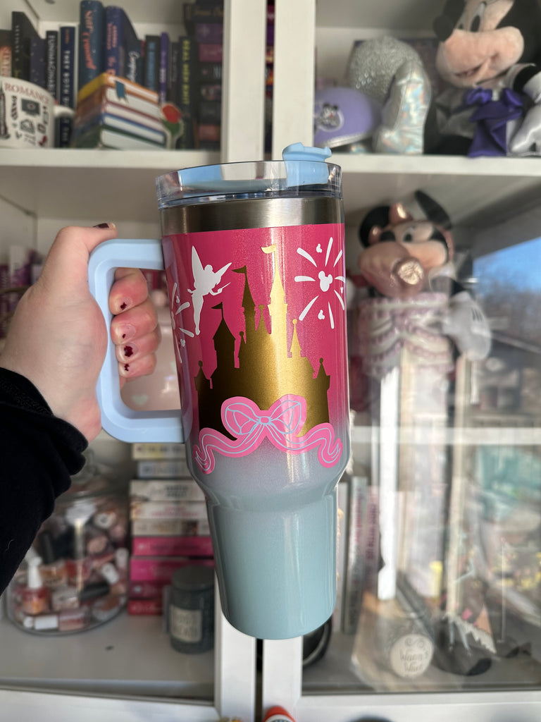 RTS 40 oz Pink to Blue Ombre Tumbler w/ Castle