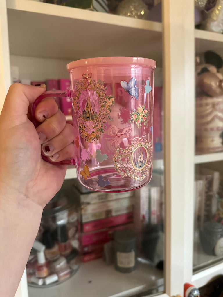 RTS Light Pink Glass Mug w/ Dreamy Castles