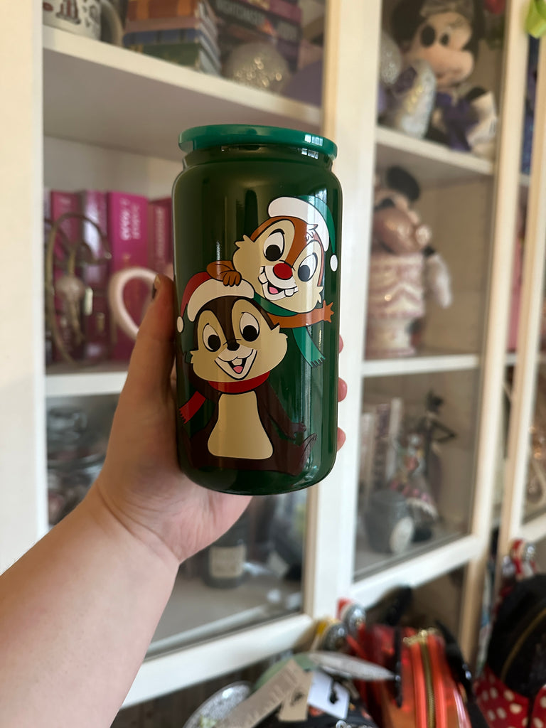 Ready to Ship Chipmunk Christmas Inspired on Green 16 oz Glass Can