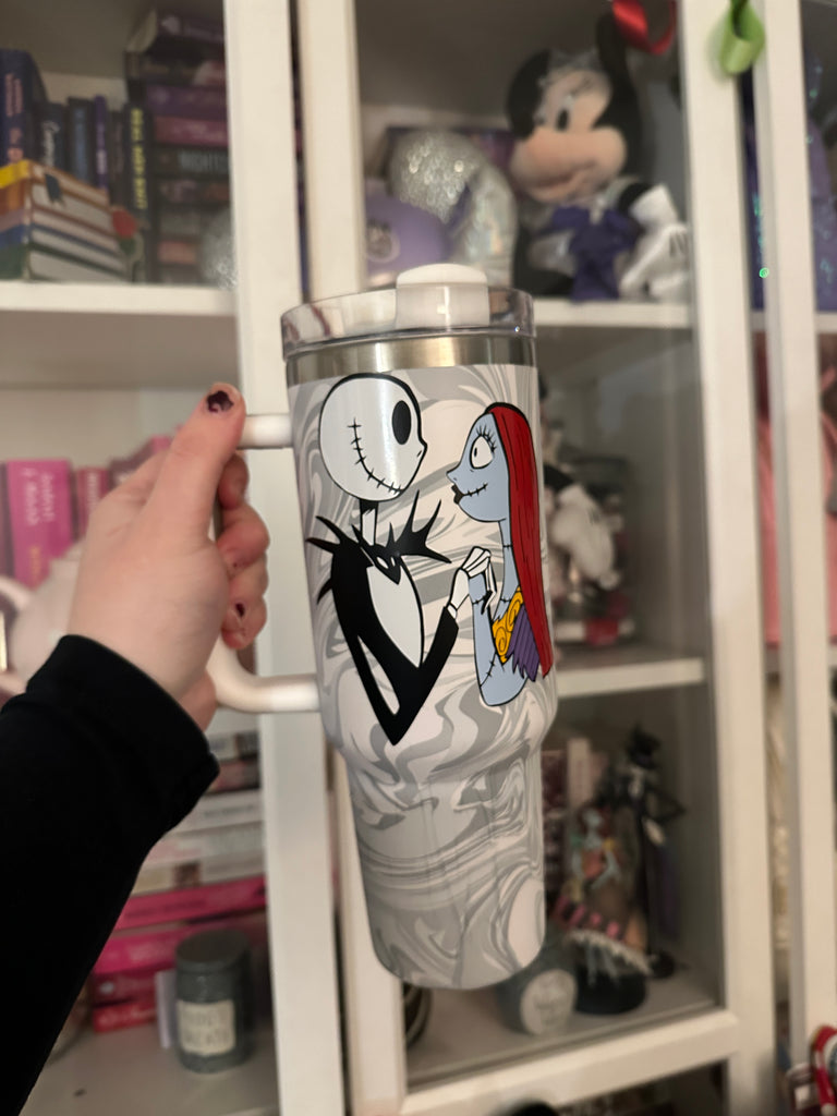 RTS 40 oz Gray Marble Tumbler w/ Nightmare Before Christmas Inspired