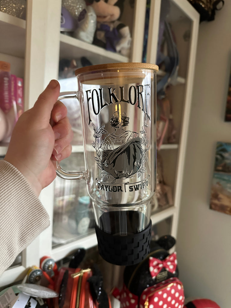 Ready to Ship 40 oz Glass Tumbler w/ Handle and Black Bumper: Folklore Inspired