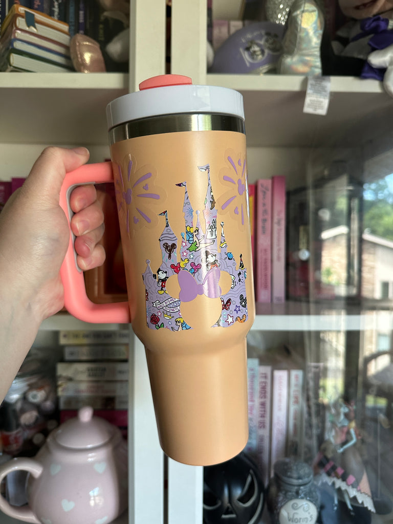 RTS 40 oz Peach Tumbler w/ Purple Patterned Castle