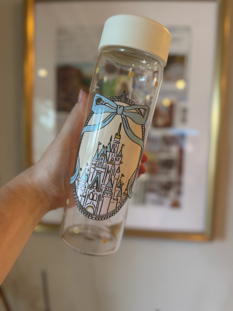 RTS Coquette Castle with Blue Ribbon Inspired 25 oz Glass Can